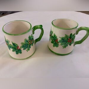 1976 Vintage Fitz & Floyd Holly Berry Christmas Mug Set  Of 2